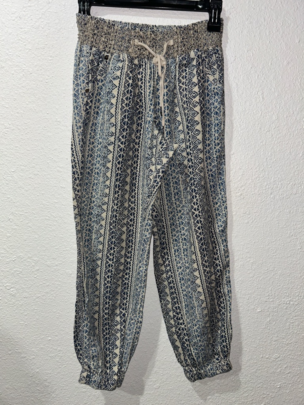 Rewash Relaxed Blue Patterned Drawstring  Pants Sz S